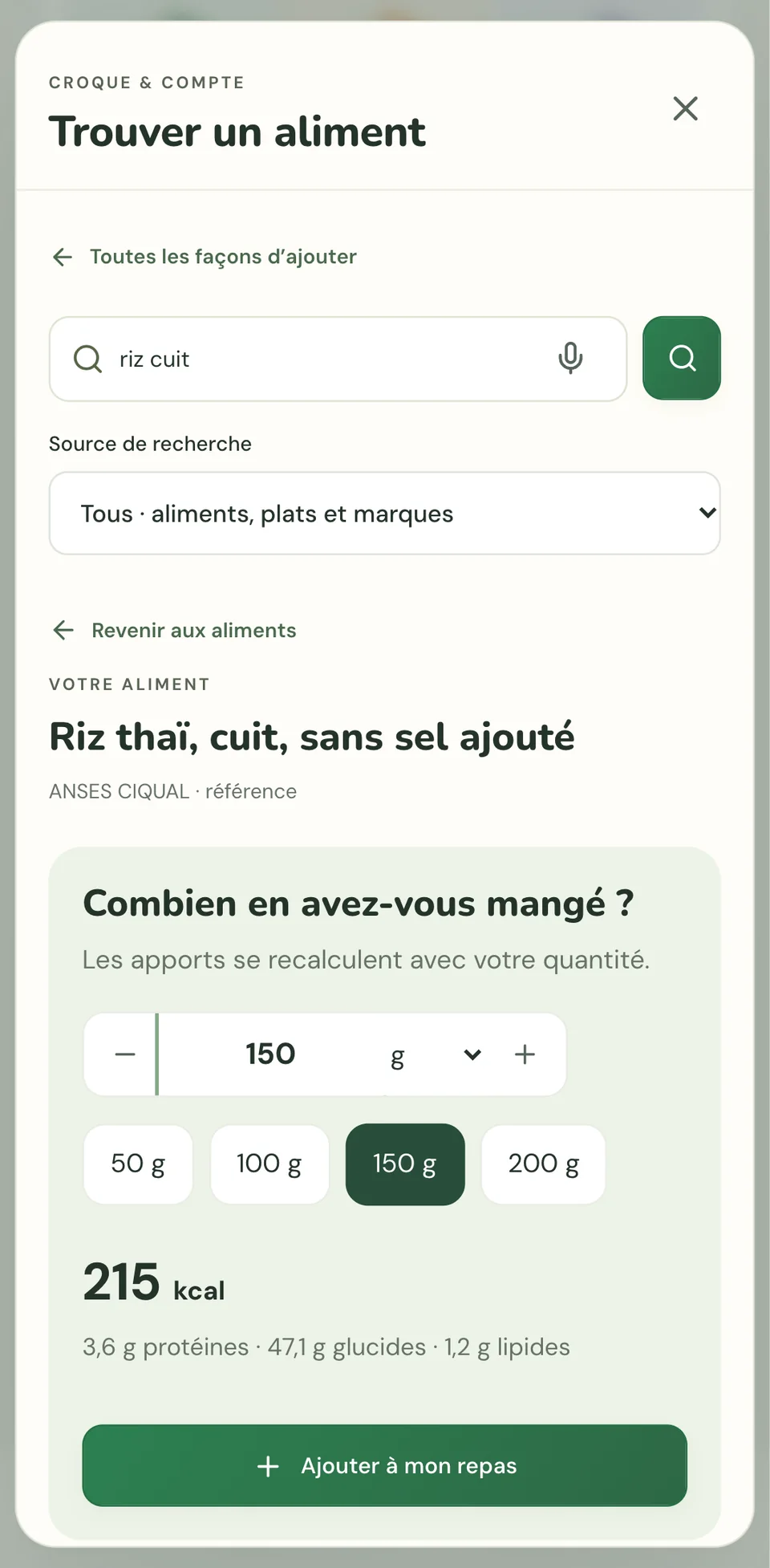Croque & Compte : choix de la portion d’un aliment